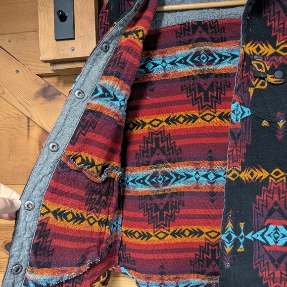 Rock and Roll Denim Medium Southwestern Print Shirt Jacket Western Snap Cowboy - Picture 5 of 12